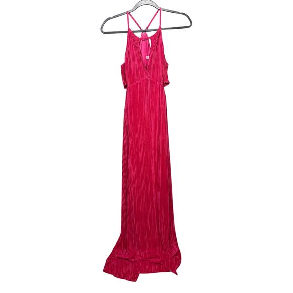 BCBGeneration Hot Pink Pleated Cutout Halter Maxi Dress Women’s Size 6 - Picture 3 of 6